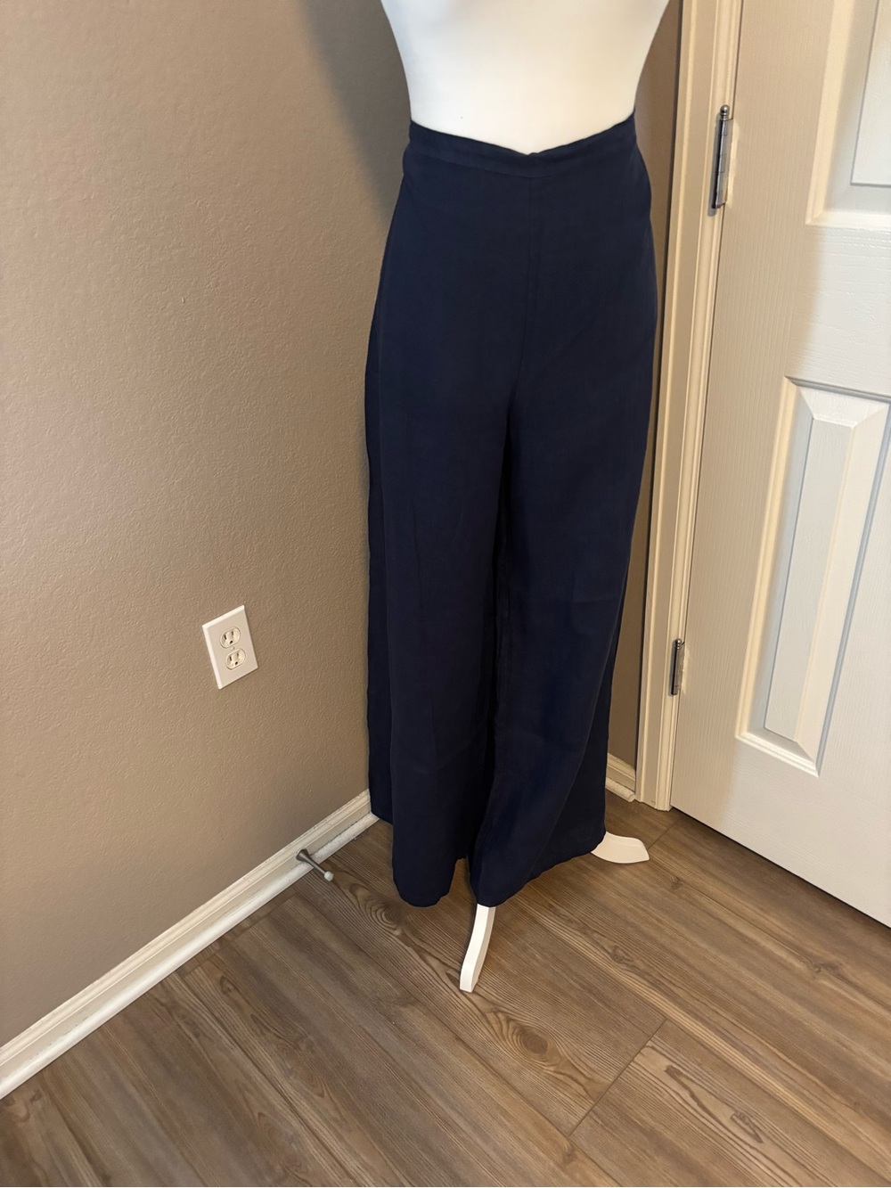 Linen bryn WALKER - High-Waist Wide Leg Pants - Navy